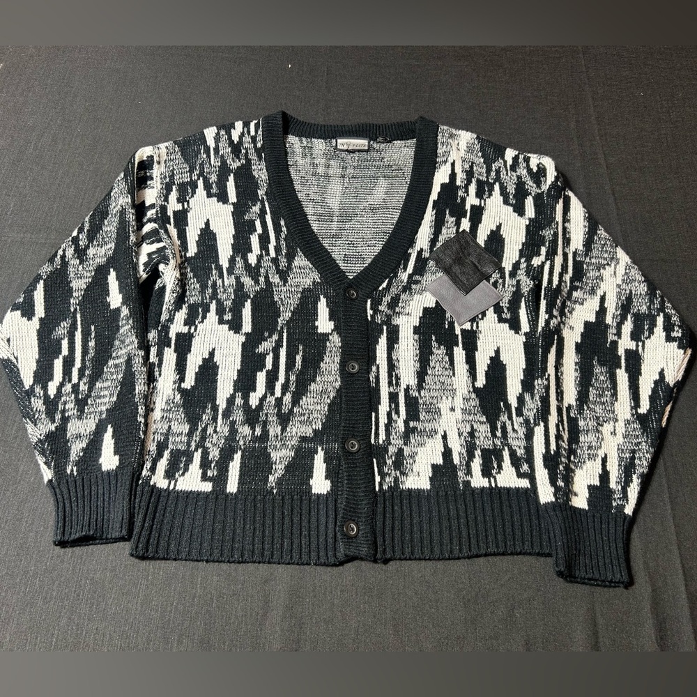 Black and White Swirl Leather Detail Cardigan